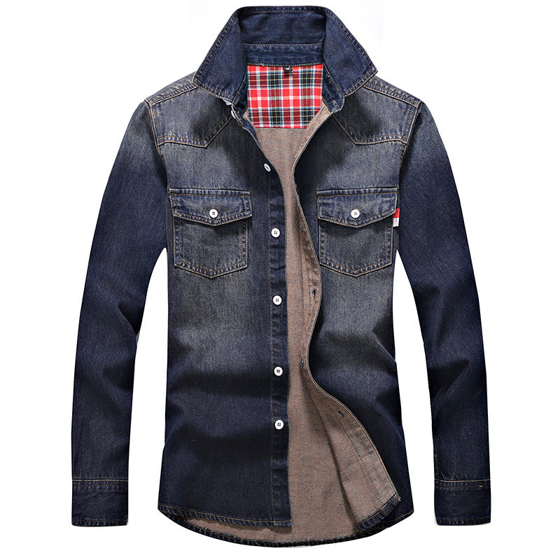 Denim Chemise Homme Coton Jeans Chemise Mode Automne Slim manches longues Cowboy Chemise Stylish Wa