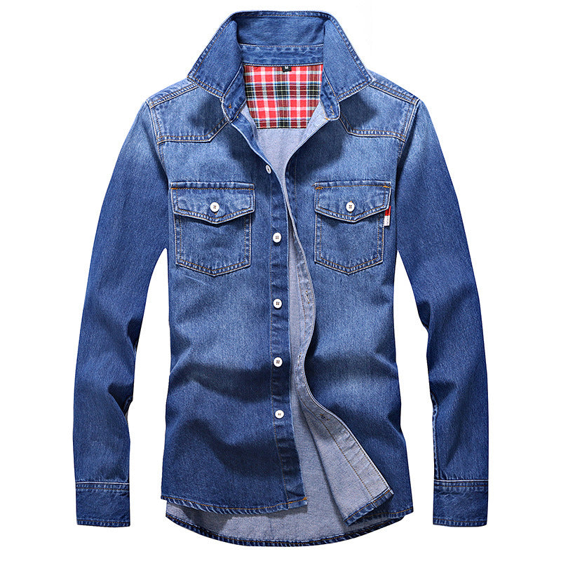 Denim Chemise Homme Coton Jeans Chemise Mode Automne Slim manches longues Cowboy Chemise Stylish Wa