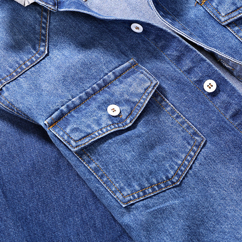 Denim Chemise Homme Coton Jeans Chemise Mode Automne Slim manches longues Cowboy Chemise Stylish Wa
