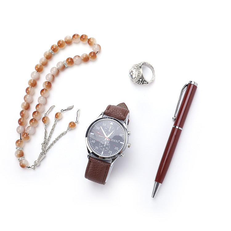 Set Boutique Cadeau Ensemble Anneau Rosary Quartz Montres Stylo