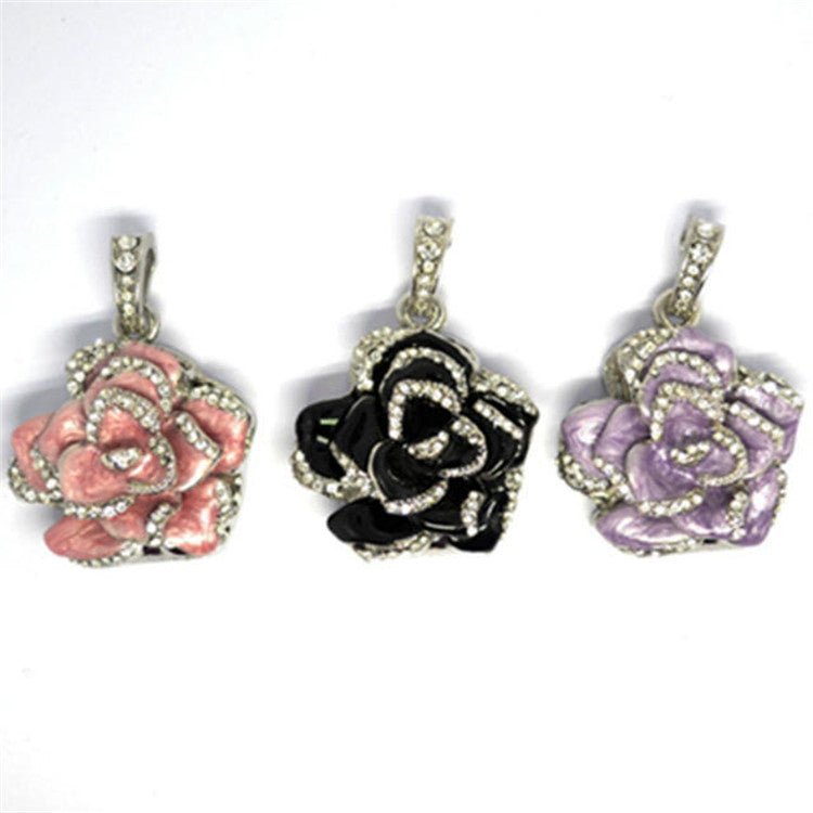 Diamant en métal rose fleur Rhododendron cristal bijoux USB Drive
