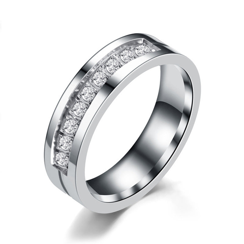 Simple ligne de voiture hommes en acier Titanium bague de couple Zircon