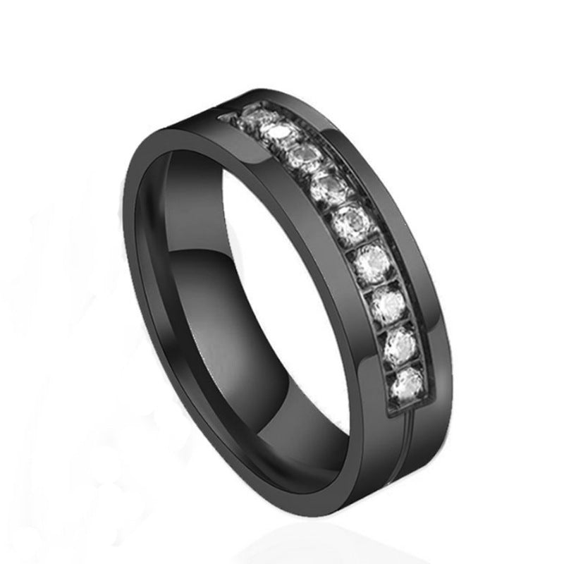 Simple ligne de voiture hommes en acier Titanium bague de couple Zircon