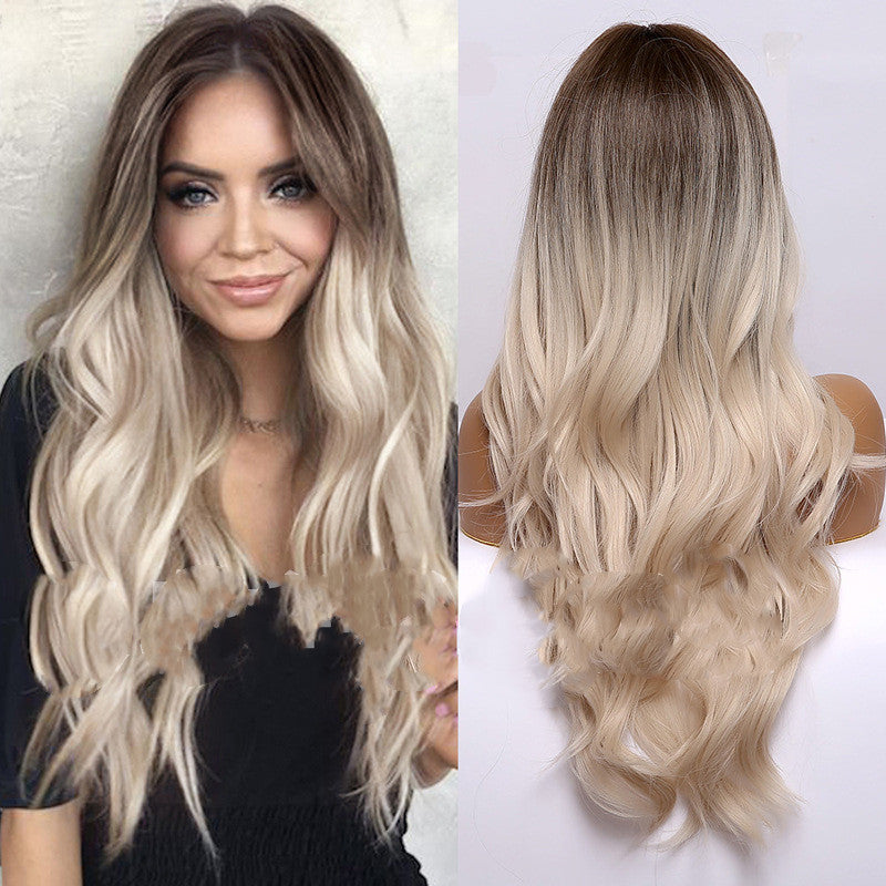 Gradient Golden Long Curly Coiffure synthétique