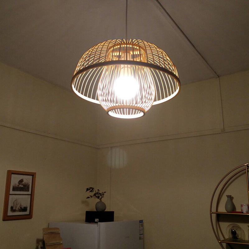 Style chinois Bamboo Chandelier Creative Round Lobby Atmosphère