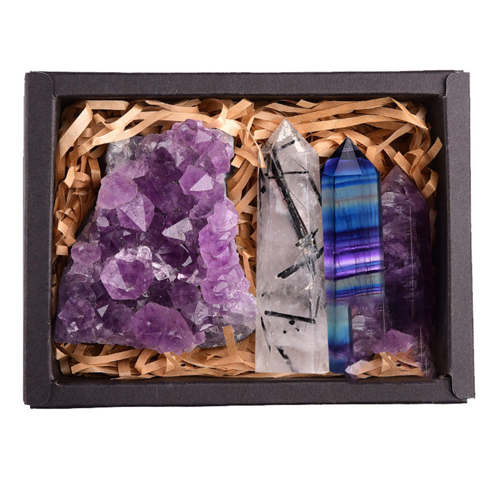 Bloc Améthyste Cristal naturel Hexagonal Prism Power Stone Exquise boîte cadeau Emballage
