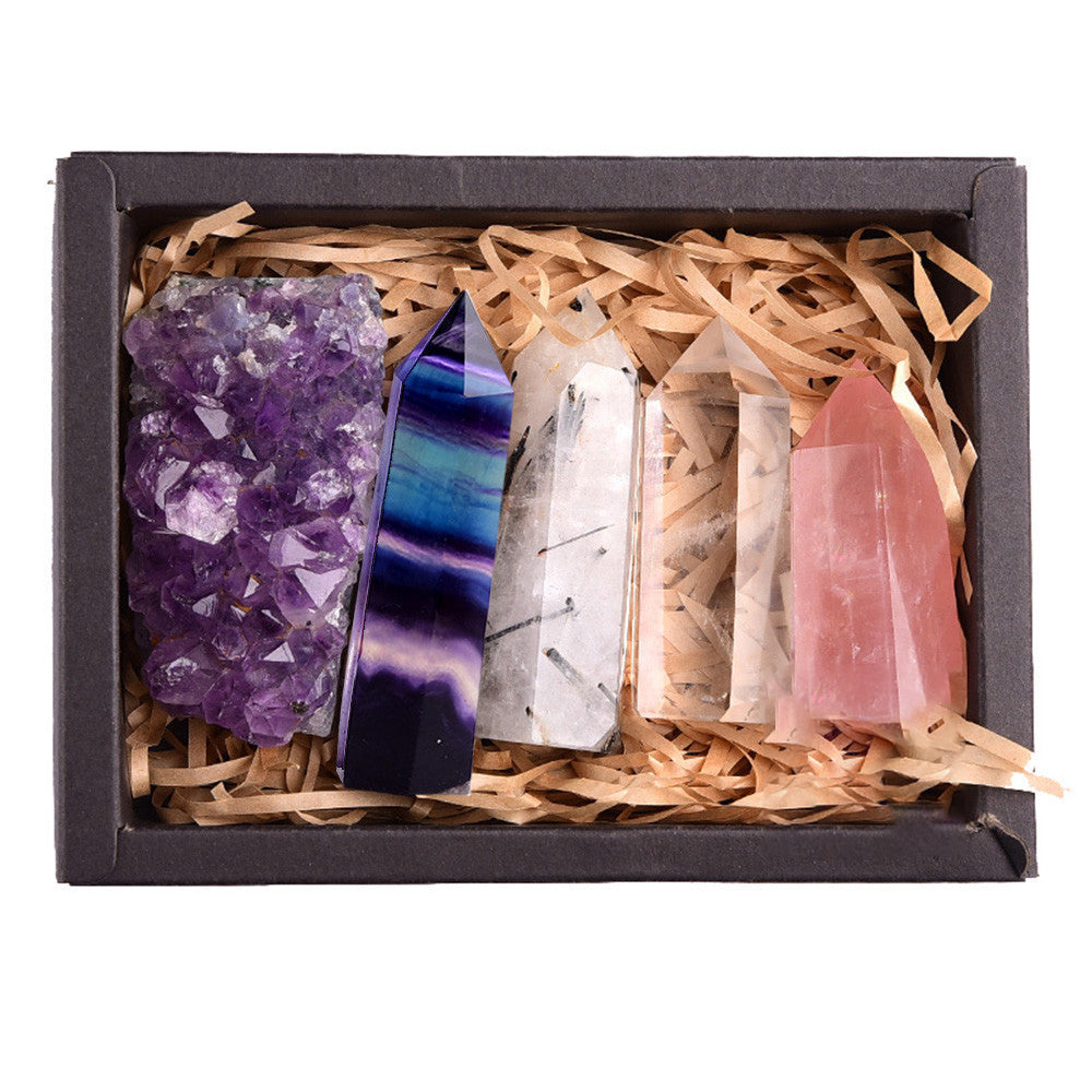 Bloc Améthyste Cristal naturel Hexagonal Prism Power Stone Exquise boîte cadeau Emballage