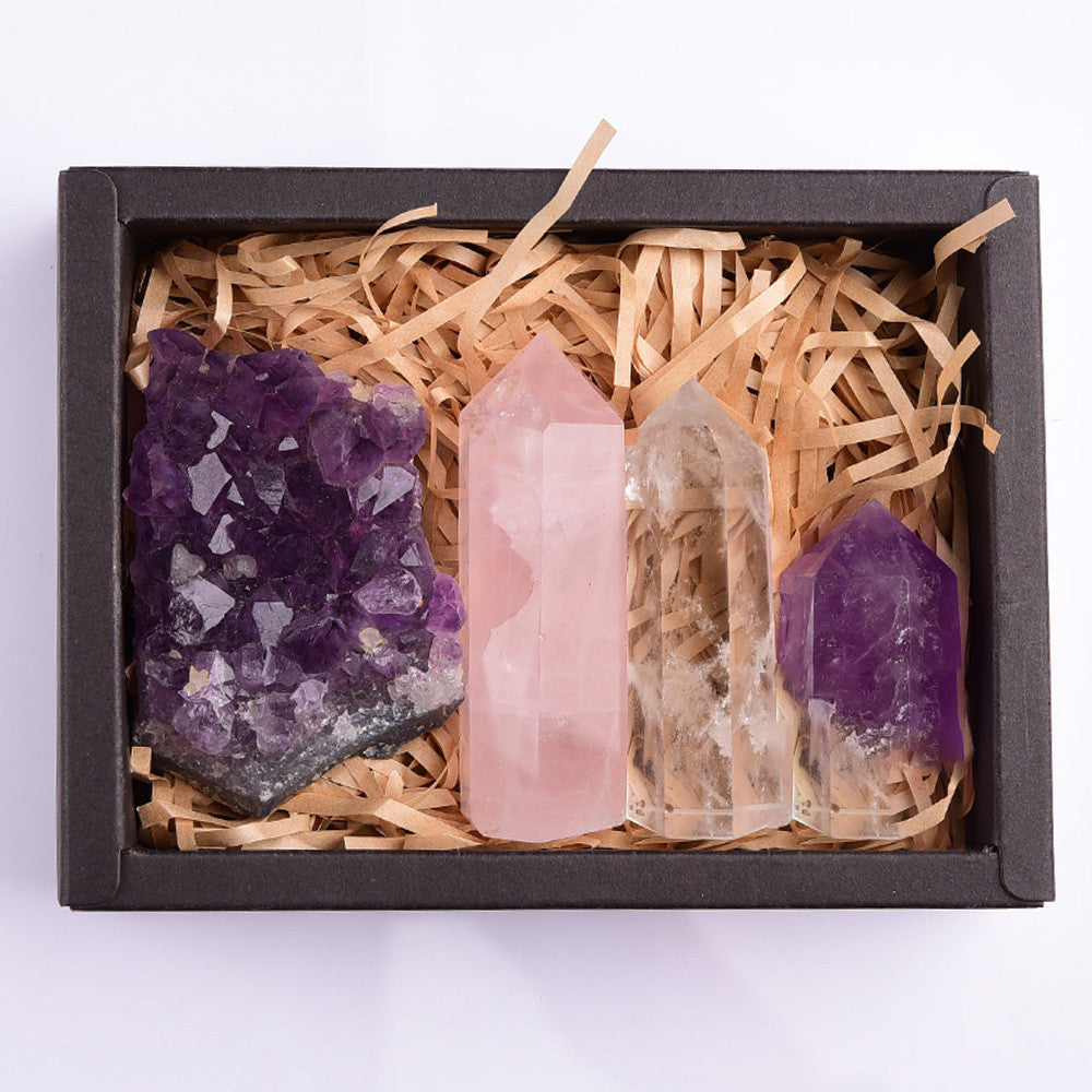 Bloc Améthyste Cristal naturel Hexagonal Prism Power Stone Exquise boîte cadeau Emballage