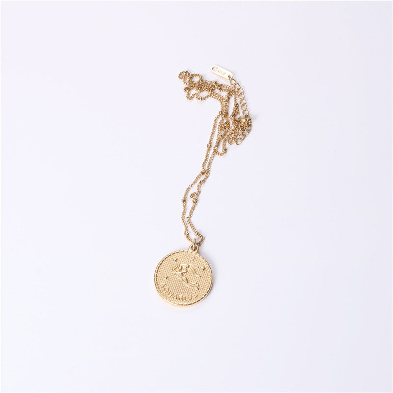 Douze 12 Constellation Collier de pièce Femme Double face pendentif de pièce d'or Trendy Net Rouge