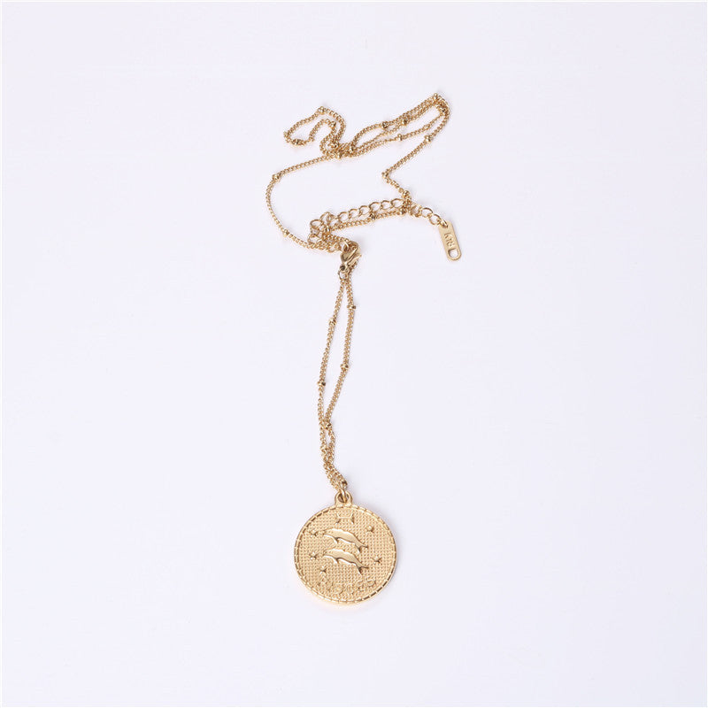 Douze 12 Constellation Collier de pièce Femme Double face pendentif de pièce d'or Trendy Net Rouge
