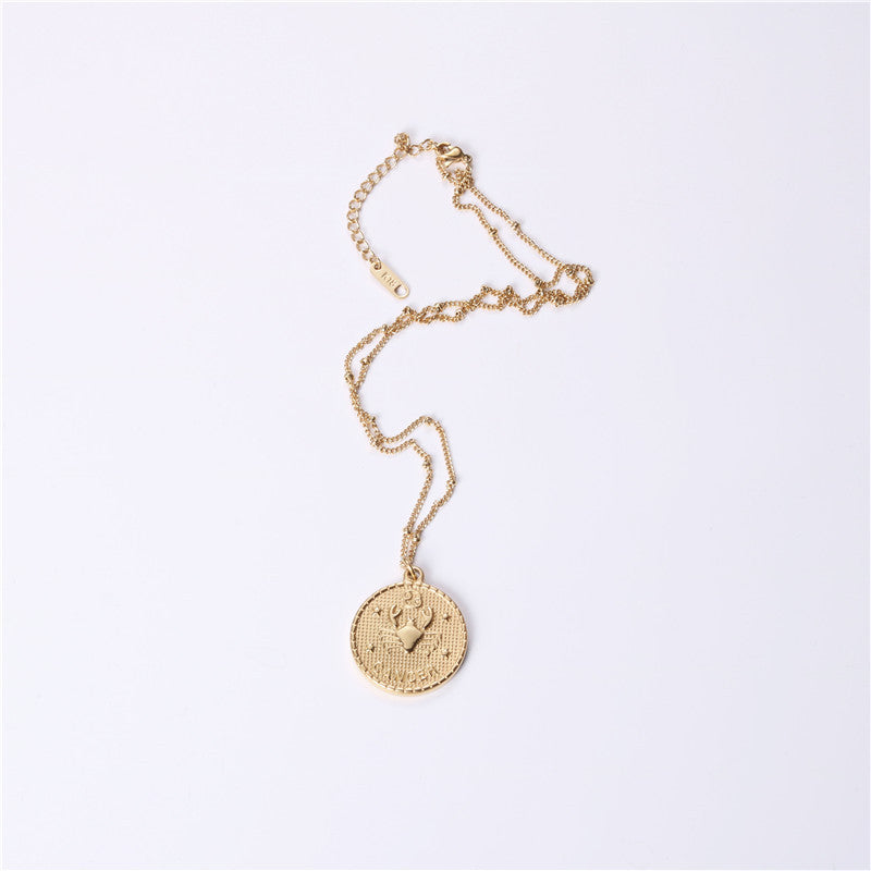 Douze 12 Constellation Collier de pièce Femme Double face pendentif de pièce d'or Trendy Net Rouge