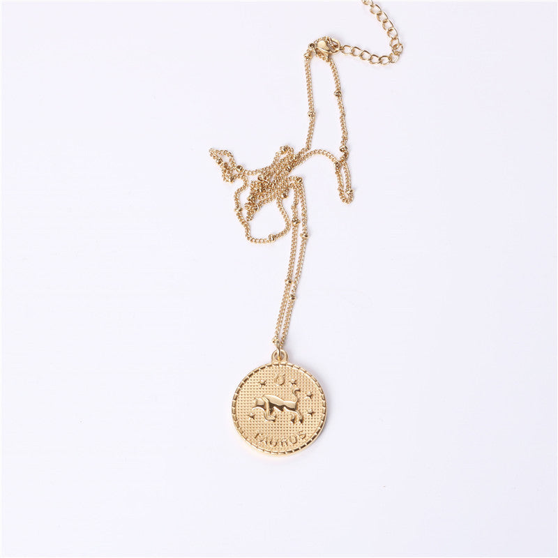 Douze 12 Constellation Collier de pièce Femme Double face pendentif de pièce d'or Trendy Net Rouge