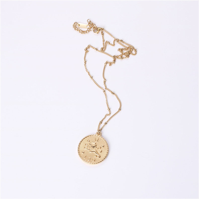 Douze 12 Constellation Collier de pièce Femme Double face pendentif de pièce d'or Trendy Net Rouge
