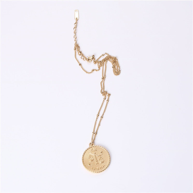 Douze 12 Constellation Collier de pièce Femme Double face pendentif de pièce d'or Trendy Net Rouge