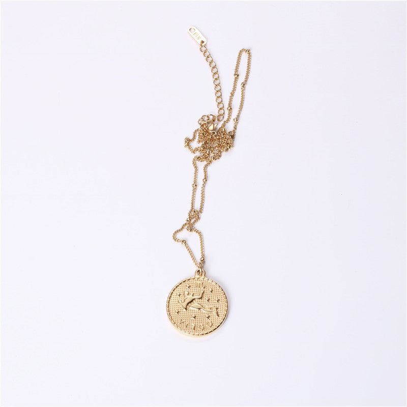 Douze 12 Constellation Collier de pièce Femme Double face pendentif de pièce d'or Trendy Net Rouge
