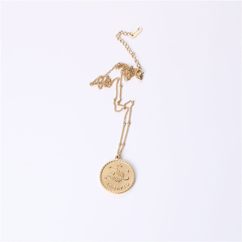 Douze 12 Constellation Collier de pièce Femme Double face pendentif de pièce d'or Trendy Net Rouge