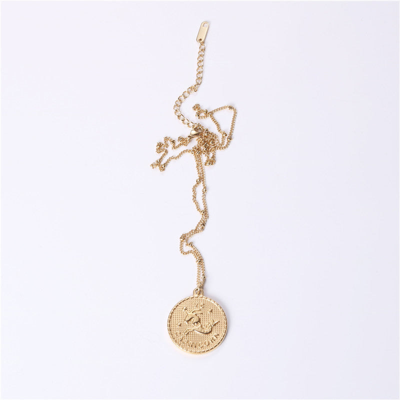 Douze 12 Constellation Collier de pièce Femme Double face pendentif de pièce d'or Trendy Net Rouge