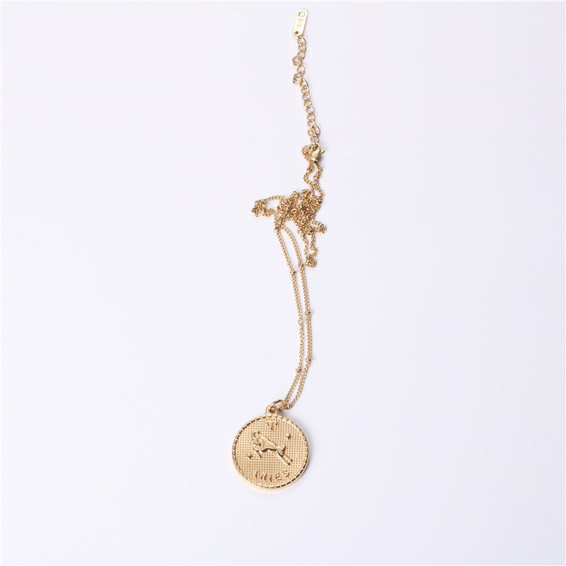 Douze 12 Constellation Collier de pièce Femme Double face pendentif de pièce d'or Trendy Net Rouge