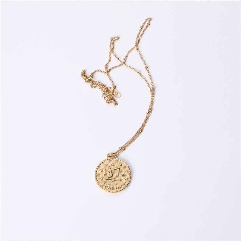 Douze 12 Constellation Collier de pièce Femme Double face pendentif de pièce d'or Trendy Net Rouge