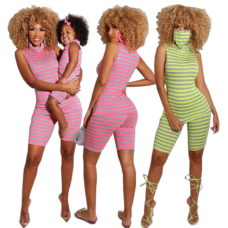 A192 Femme d'été Mode sans manches Imprimé Veste parent-enfant Suit Amazon Source Manufa