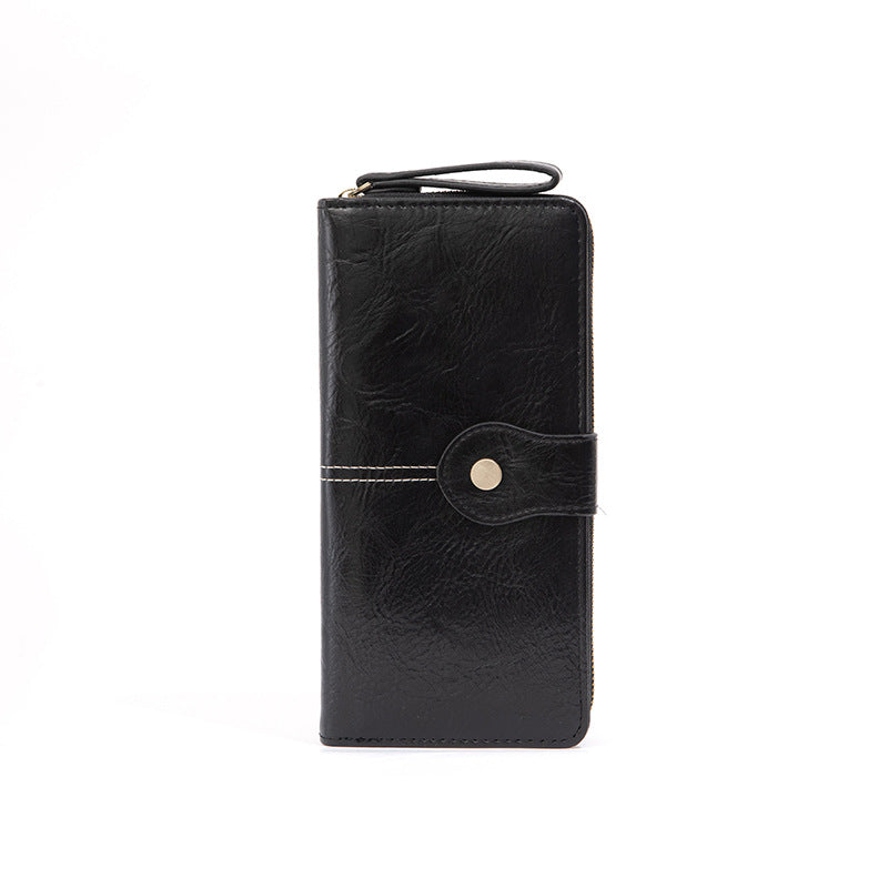 Rétro Zipper Long Wallet Pu Lady en cuir