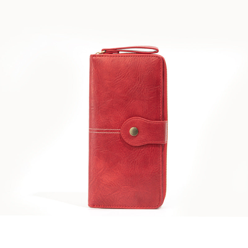 Rétro Zipper Long Wallet Pu Lady en cuir
