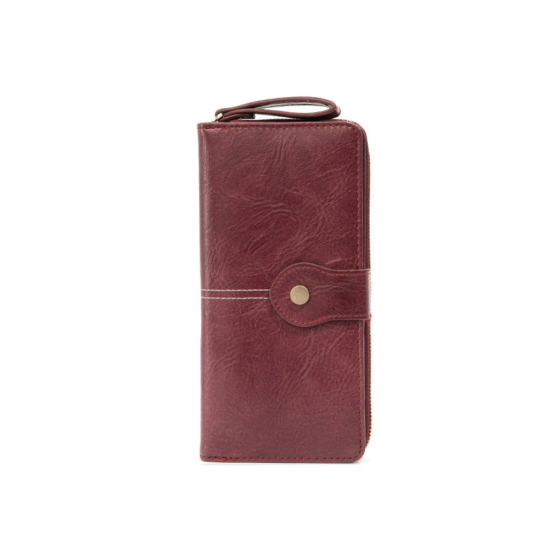Rétro Zipper Long Wallet Pu Lady en cuir