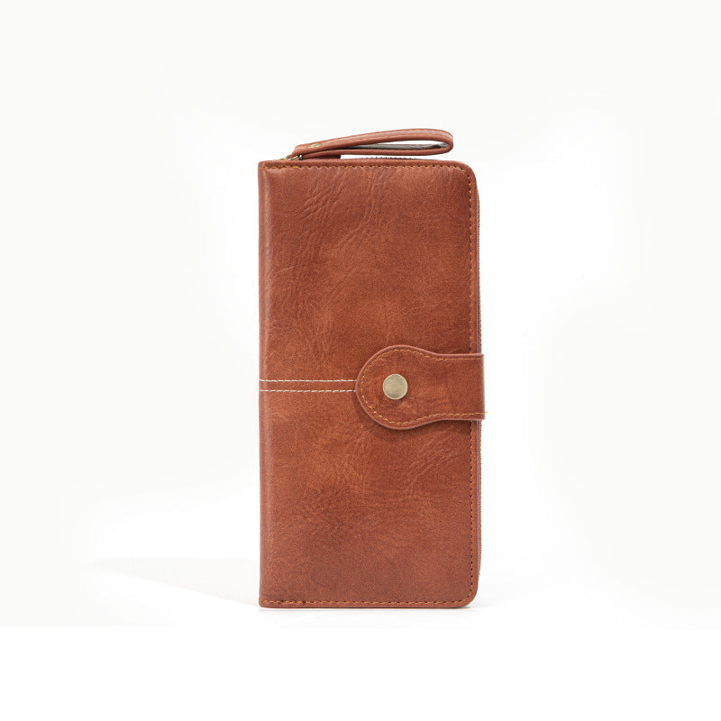 Rétro Zipper Long Wallet Pu Lady en cuir