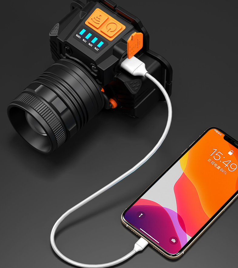 L2 Lumière forte Zoom phare USB charge Induction LED lampe de poche de nuit