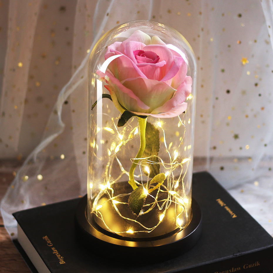 Fête des Mères Mariage Préférés Demoiselle d'honneur Cadeau Simulation Immortelle Couverture en verre rose Lumineux L