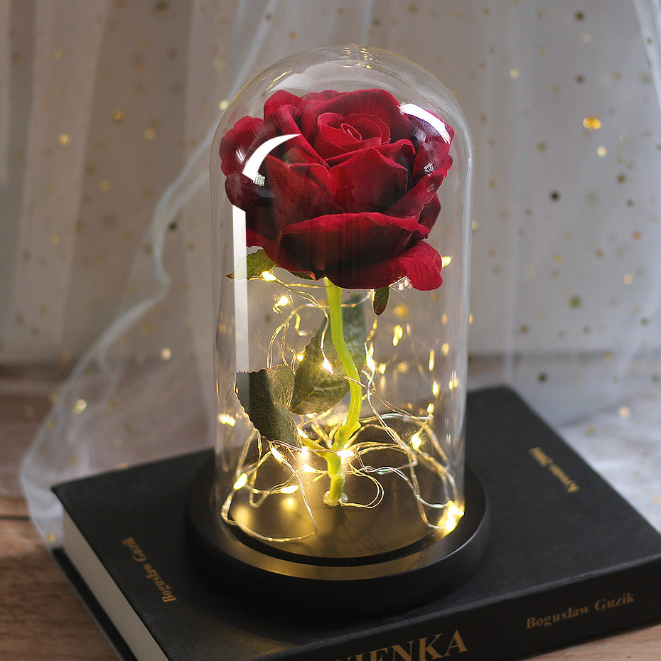Fête des Mères Mariage Préférés Demoiselle d'honneur Cadeau Simulation Immortelle Couverture en verre rose Lumineux L