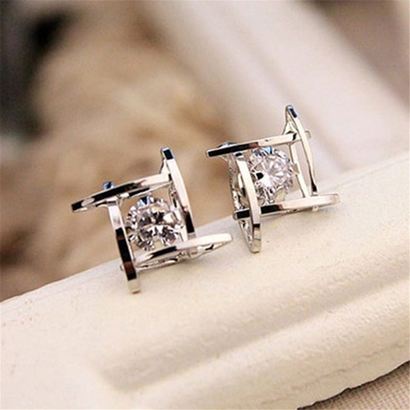 Boucles d'oreilles en zircon carré Boucles d'oreilles en cuivre creux Tic-Tac-Toe