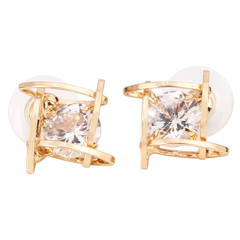 Boucles d'oreilles en zircon carré Boucles d'oreilles en cuivre creux Tic-Tac-Toe