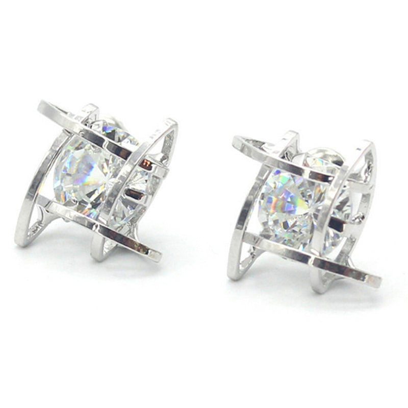 Boucles d'oreilles en zircon carré Boucles d'oreilles en cuivre creux Tic-Tac-Toe