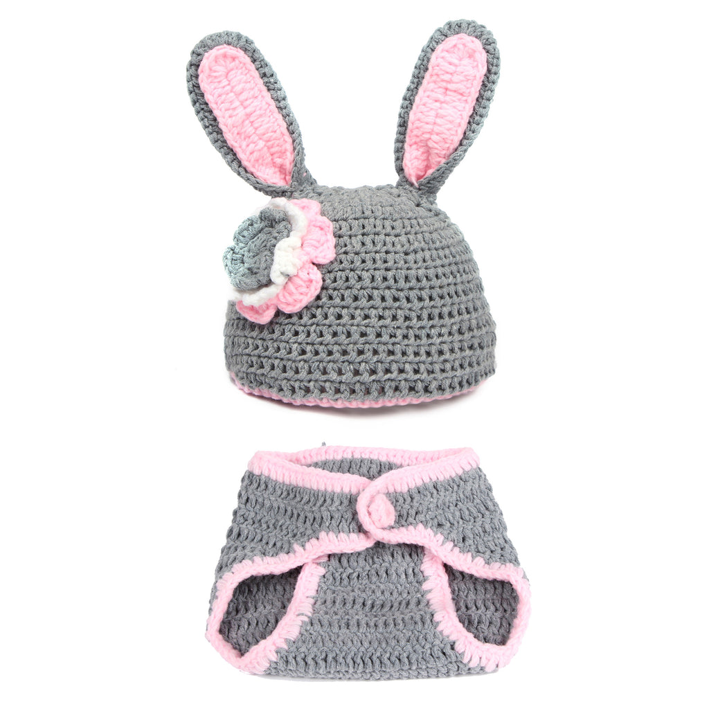 Vêtements de photographie faits à la main Lapin gris Lapin blanc Bow Lapin gros oreilles Laine lapin costume