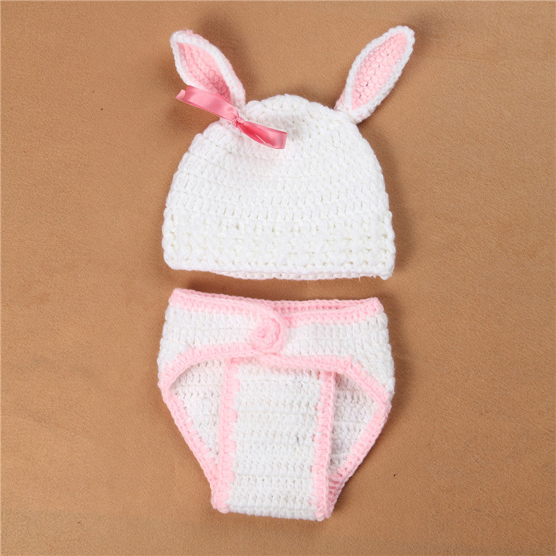 Vêtements de photographie faits à la main Lapin gris Lapin blanc Bow Lapin gros oreilles Laine lapin costume