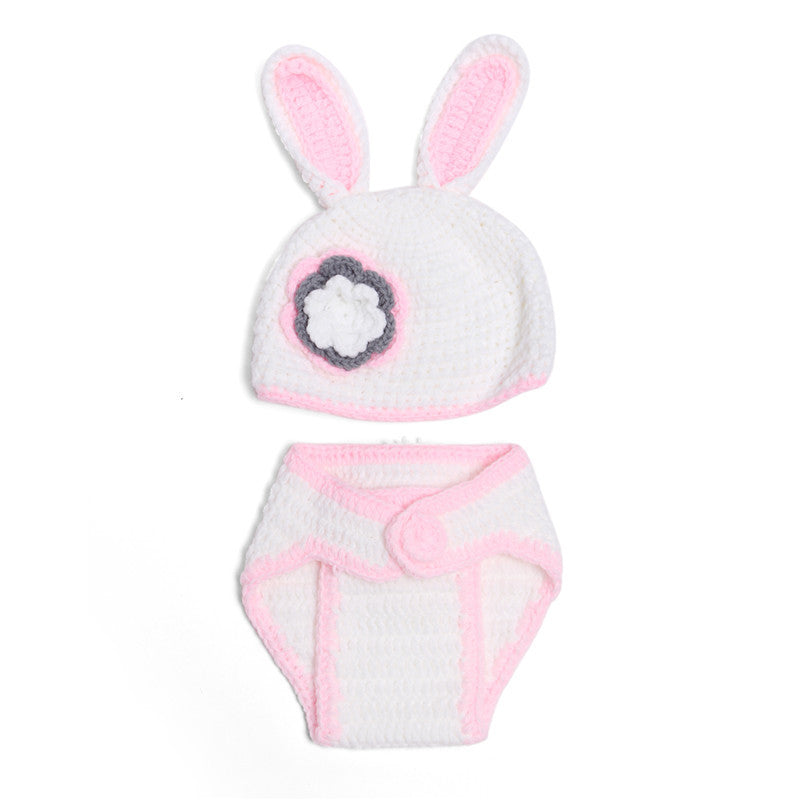 Vêtements de photographie faits à la main Lapin gris Lapin blanc Bow Lapin gros oreilles Laine lapin costume