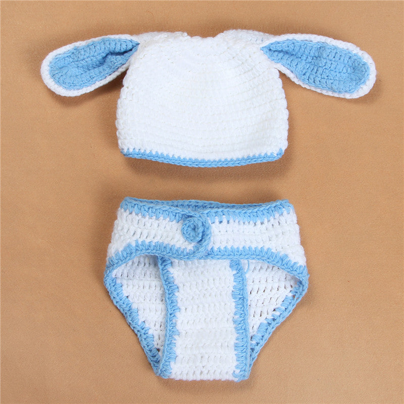 Vêtements de photographie faits à la main Lapin gris Lapin blanc Bow Lapin gros oreilles Laine lapin costume