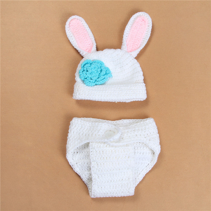 Vêtements de photographie faits à la main Lapin gris Lapin blanc Bow Lapin gros oreilles Laine lapin costume