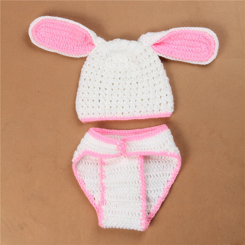 Vêtements de photographie faits à la main Lapin gris Lapin blanc Bow Lapin gros oreilles Laine lapin costume