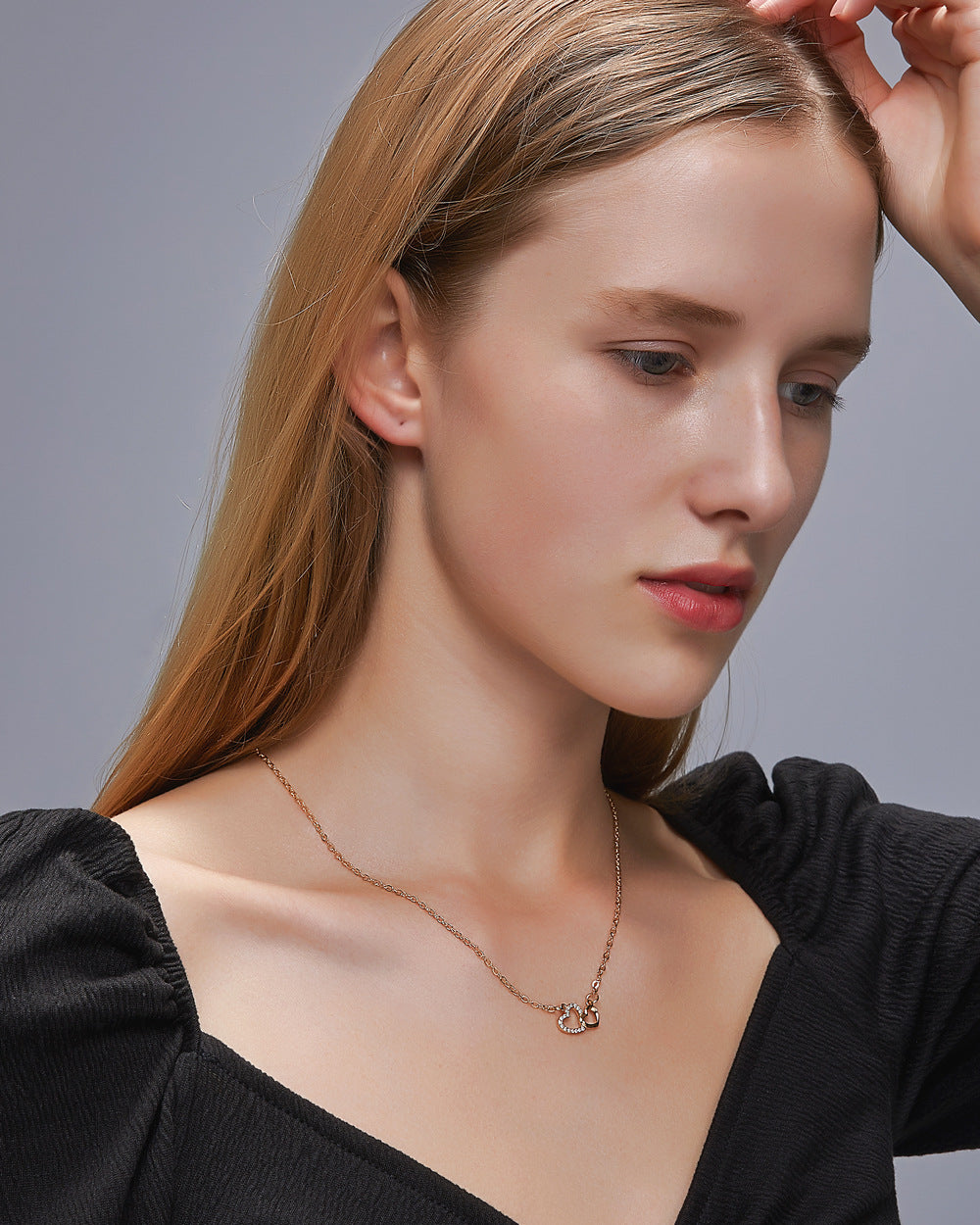 Collier d'amour Tempérament Double Peach Pendentif coeur Chaîne de clavicule