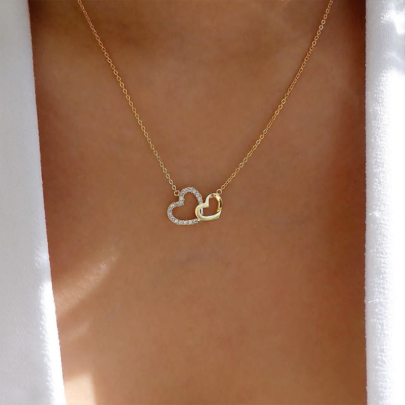 Collier d'amour Tempérament Double Peach Pendentif coeur Chaîne de clavicule