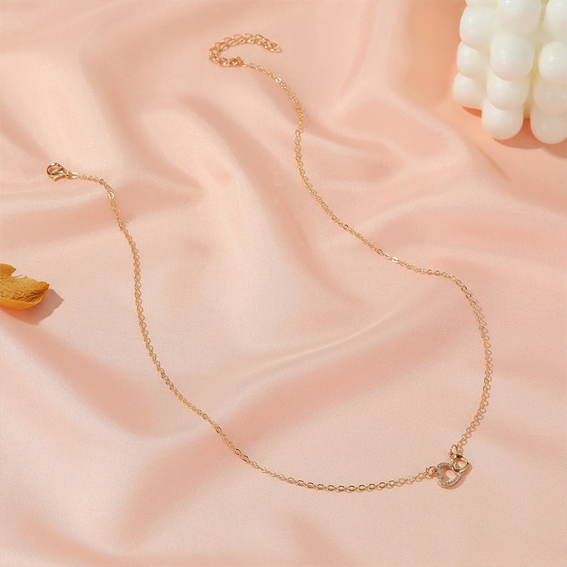 Collier d'amour Tempérament Double Peach Pendentif coeur Chaîne de clavicule