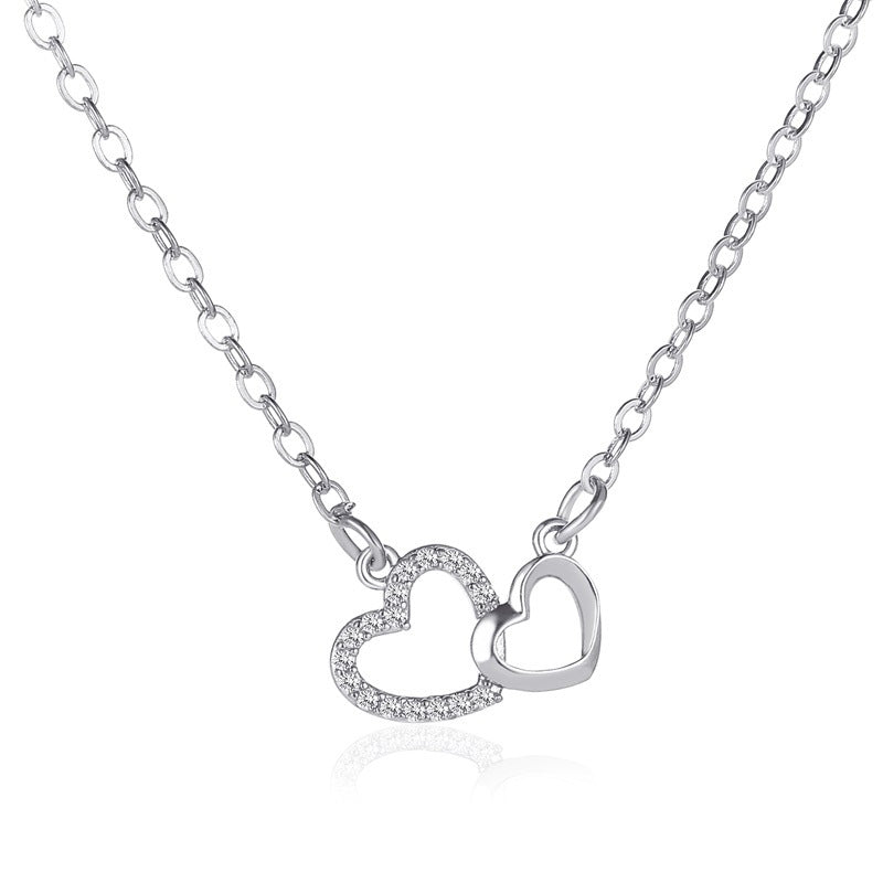 Collier d'amour Tempérament Double Peach Pendentif coeur Chaîne de clavicule
