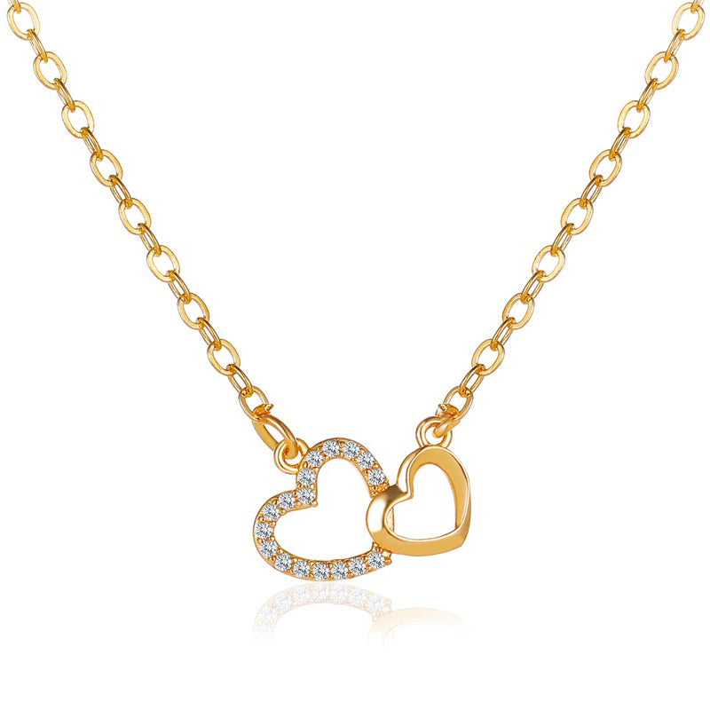 Collier d'amour Tempérament Double Peach Pendentif coeur Chaîne de clavicule