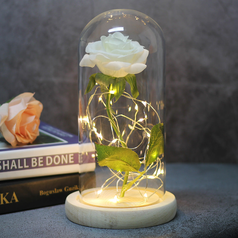 Fête des Mères Mariage Préférés Demoiselle d'honneur Cadeau Simulation Immortelle Couverture en verre rose Lumineux L