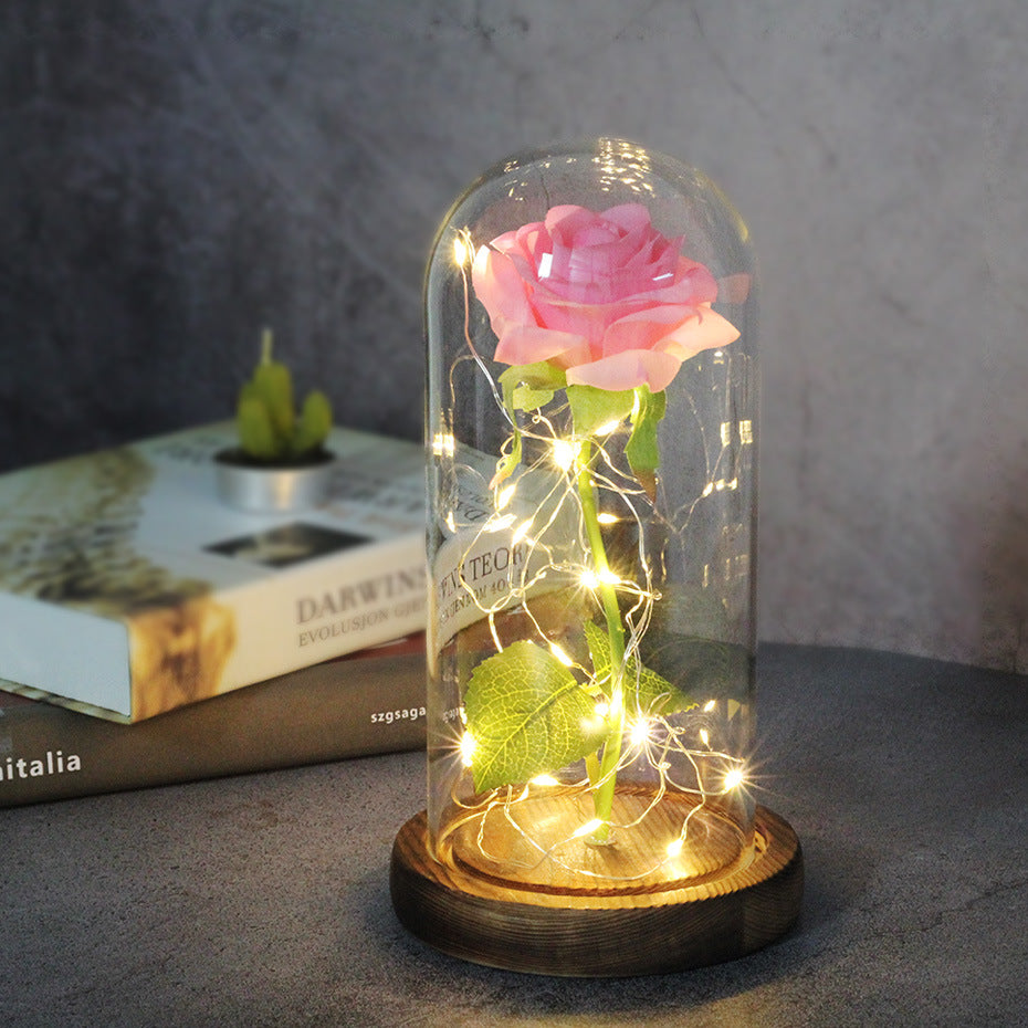 Fête des Mères Mariage Préférés Demoiselle d'honneur Cadeau Simulation Immortelle Couverture en verre rose Lumineux L