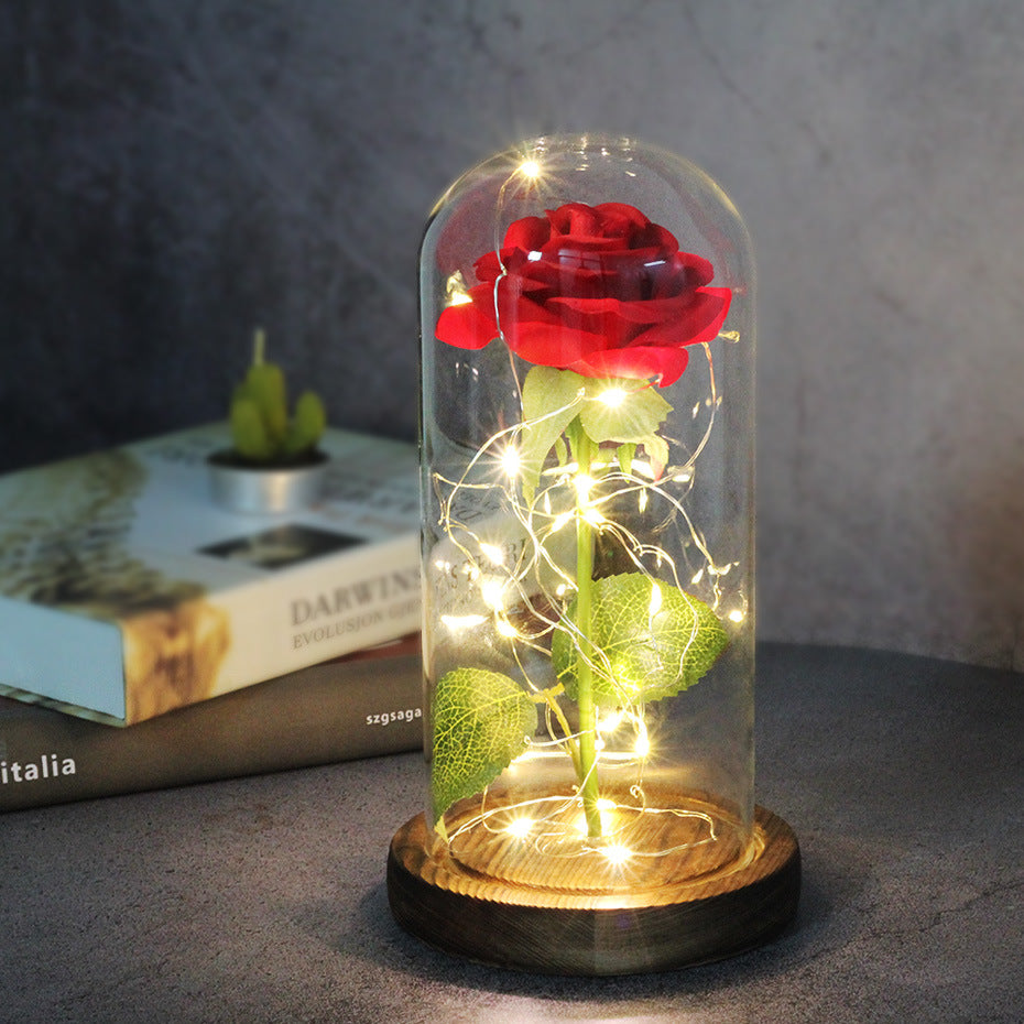 Fête des Mères Mariage Préférés Demoiselle d'honneur Cadeau Simulation Immortelle Couverture en verre rose Lumineux L