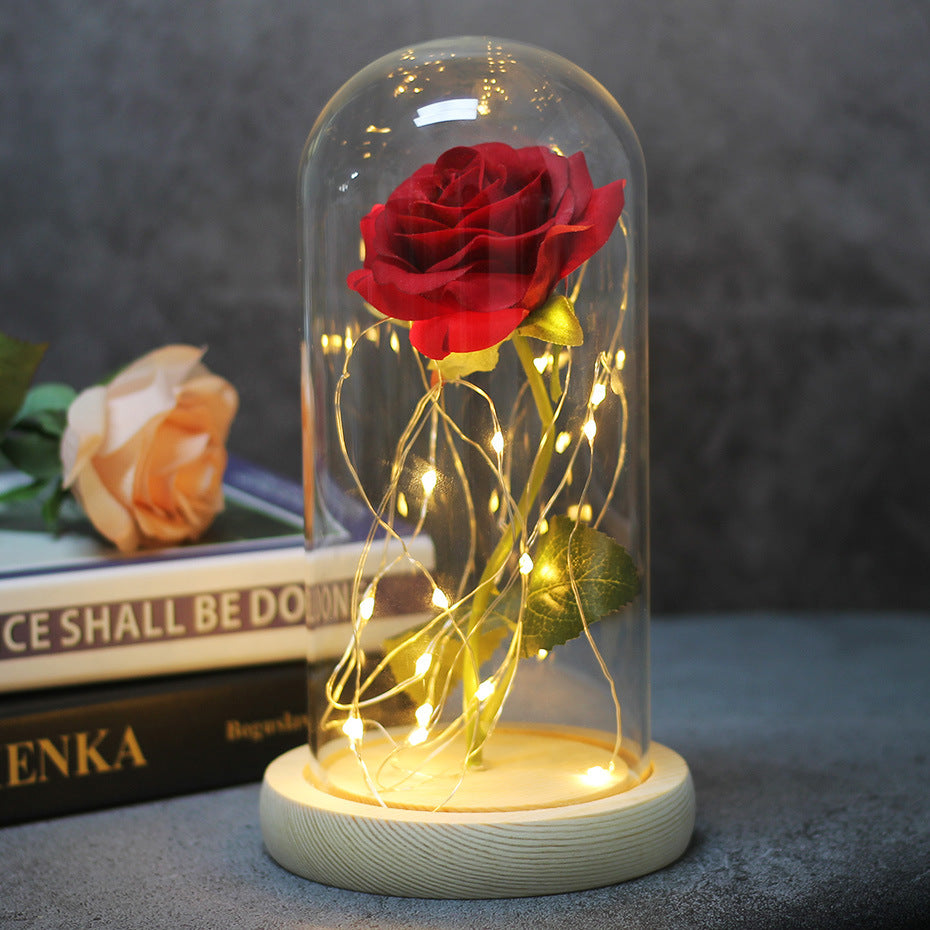 Fête des Mères Mariage Préférés Demoiselle d'honneur Cadeau Simulation Immortelle Couverture en verre rose Lumineux L