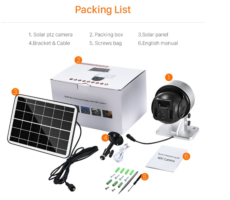 Caméra de surveillance WiFi sans fil à énergie solaire